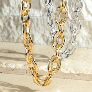 Layered Statement Oval Link Chain Necklace
